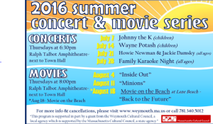 Free Thursday Night Summer Concerts and Outdoor movies 2016 in Weymouth MA